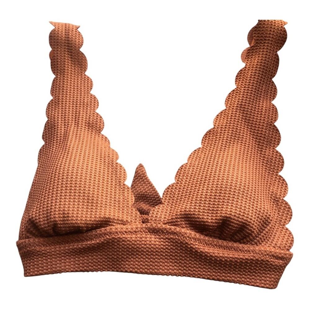 Aerie Waffle Scalloped Triangle Bikini Top Canyon Creek XS Longline Textured - Picture 5 of 14